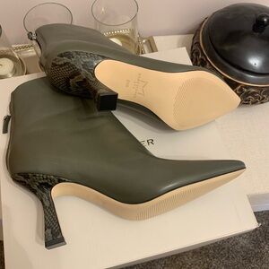 Marc Fisher Olive Heeled Boots with Snake Print
